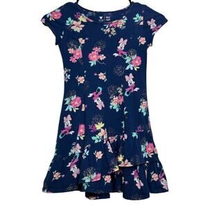 Disney Jumping Beans Girls Minnie Mouse Navy Floral Ruffle Dress Size 6 Cotton S